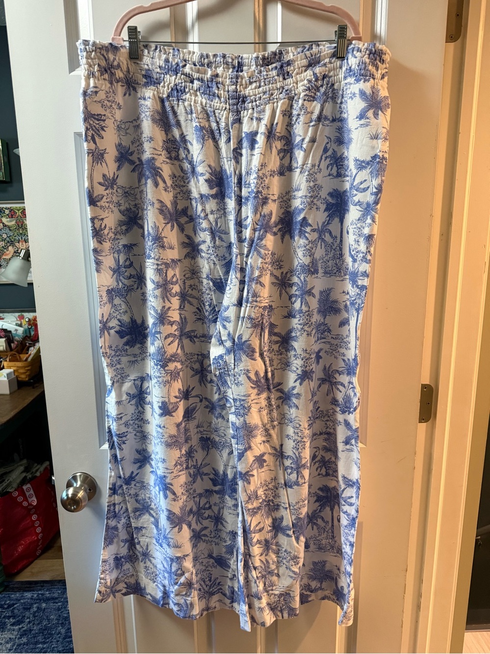 a new day White and Blue Tropical Wide-Leg Pants
